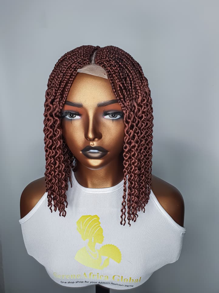 Colour 35 watermelon braid lace closure wig, front mannequin view