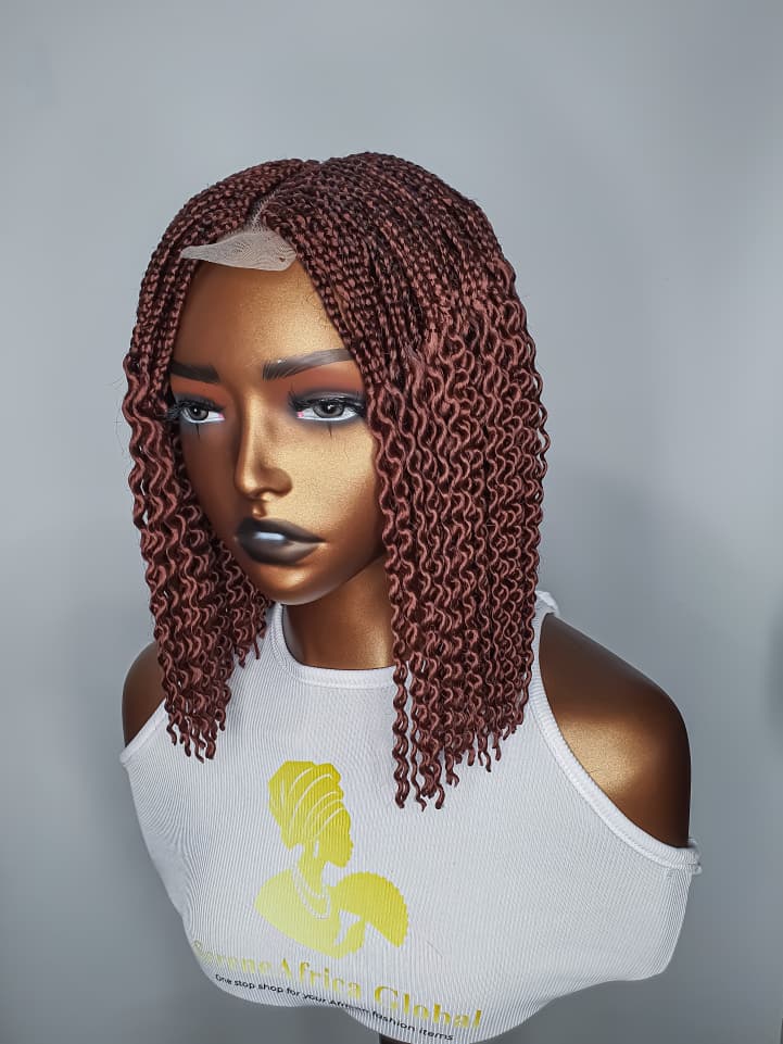 Small watermelon braids in colour 35, angled front view
