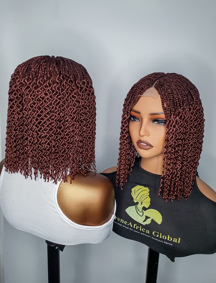 Front and back views of colour 35 watermelon braid wig