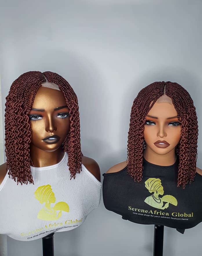 Two front views of colour 35 centre-part watermelon braid wig