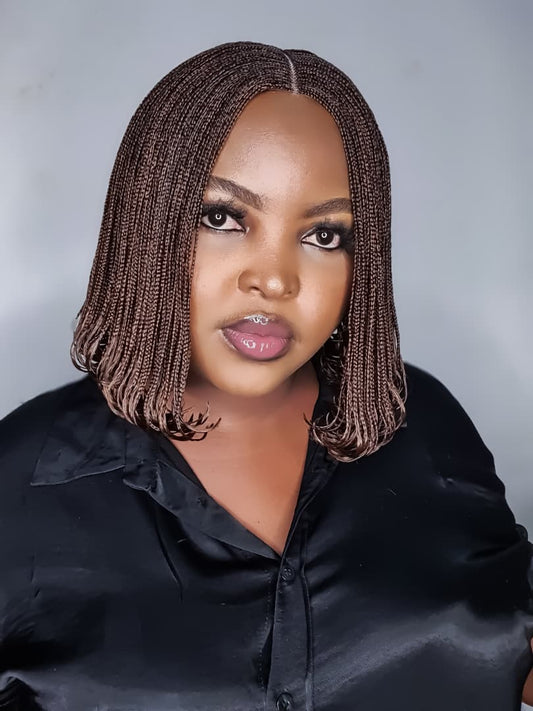 Ready-to-ship colour 33 dark brown bob braided lace closure wig with centre part