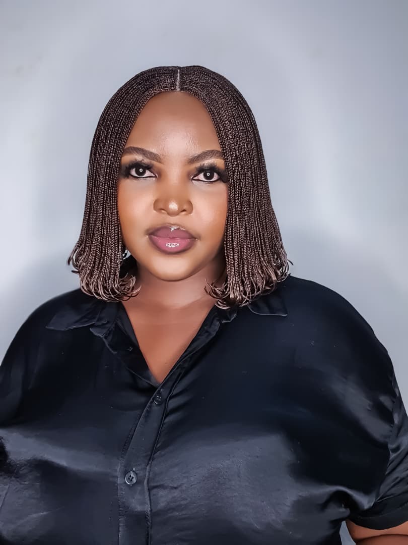 Colour 33 dark brown bob braided wig with centre part, front view