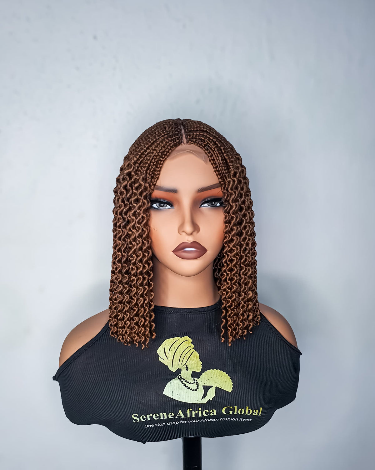 Ready-to-ship 12-inch colour 30 light brown watermelon braid wig with centre part